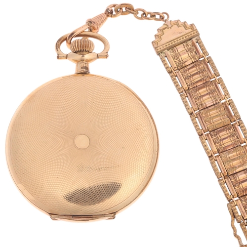 1030 - An Art Deco gold plated full hunter keyless pocket watch, circa 1930s, white enamel dial with black ... 