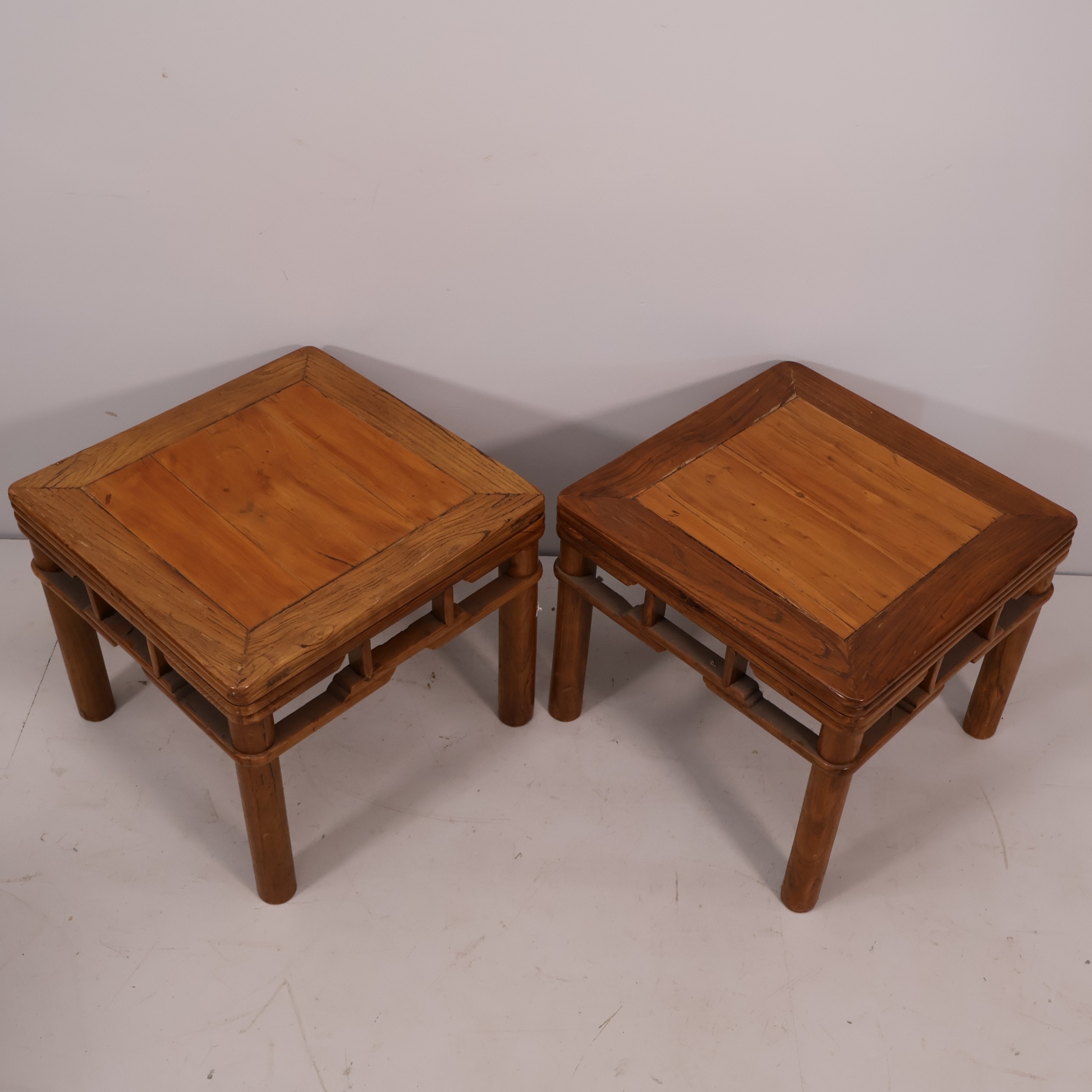 A pair of Late Qing Dynasty Square side tables in Elm and Chinese ...