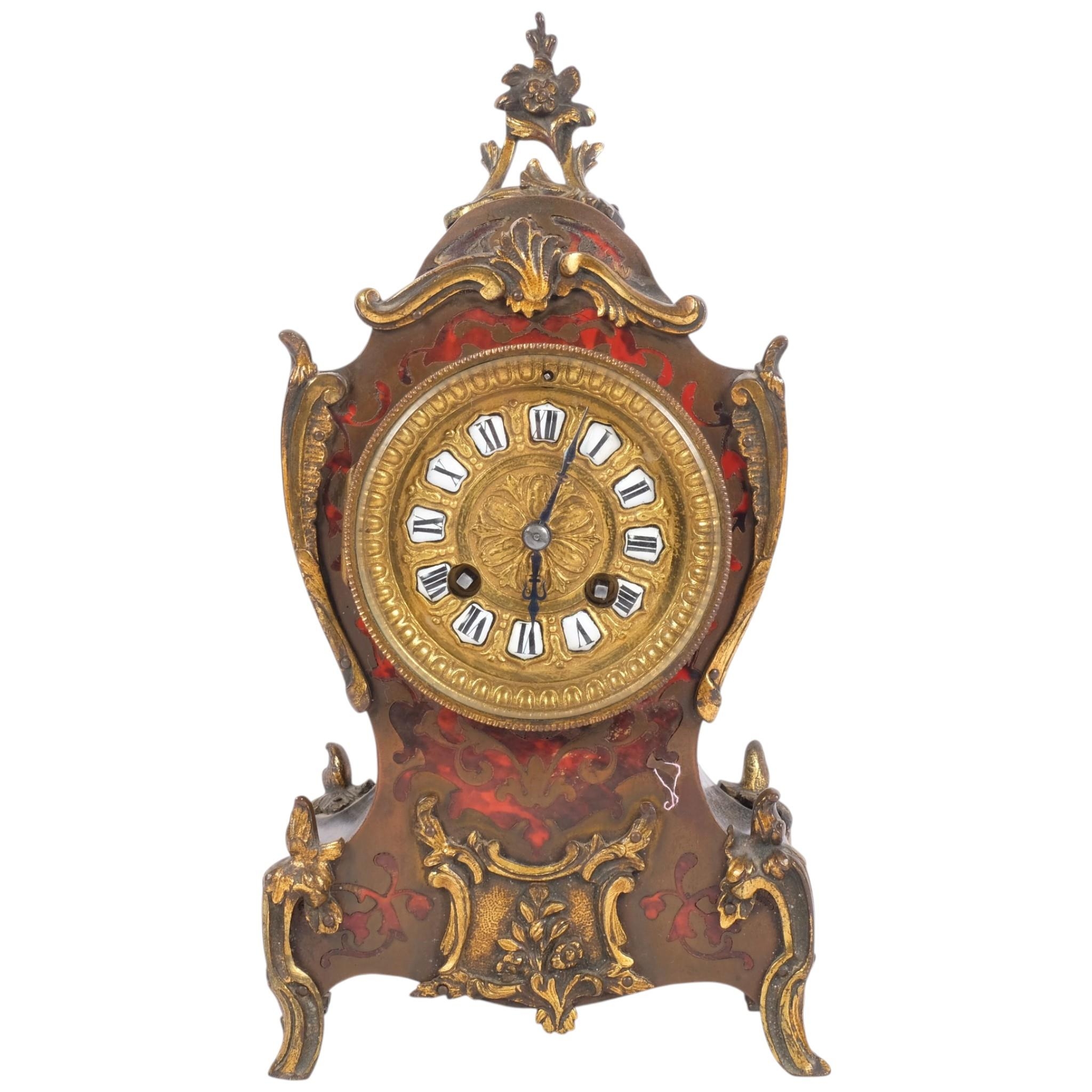 An Antique Continental boulle-work cased mantel clock, with cast-brass ...