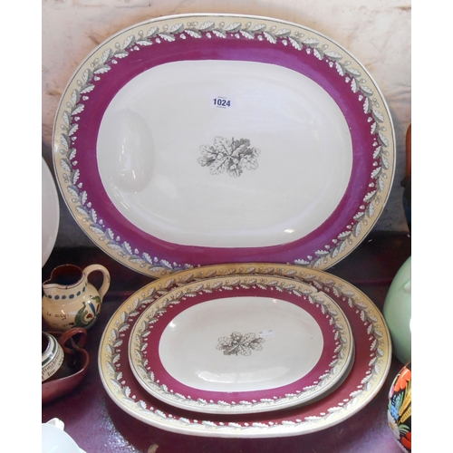 1024 - Three 19th Century Wedgwood pottery meat platters with transfer printed 'acorn' decoration - various... 