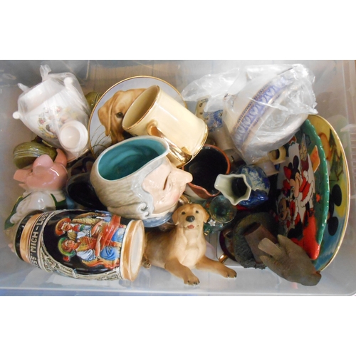 1028 - A crate containing a quantity of ceramics and glassware including Wade NatWest pig moneybox, Sarregu... 