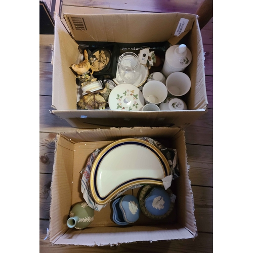1152 - Two boxes containing a quantity of ceramics including Wedgwood jasper and bone china, etc.
