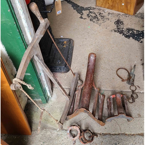 20 - Two Victorian saddle racks - sold with an antique wooden bow saw, etc.