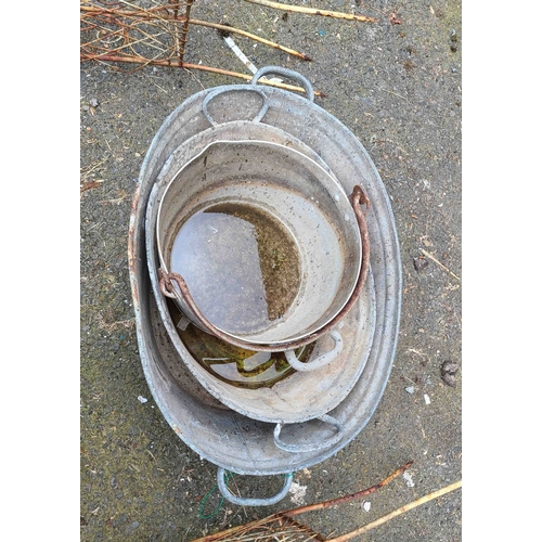 31 - Two galvanised metal baths - sold with a large metal preserving pan
