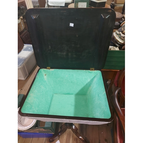 409 - A 52cm Victorian rosewood worktable, set on turned pillar and tripod base with scroll terminals