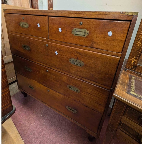 308 - A 1.01m 19th Century mahogany two-part campaign chest of two short and three long graduated drawers,... 