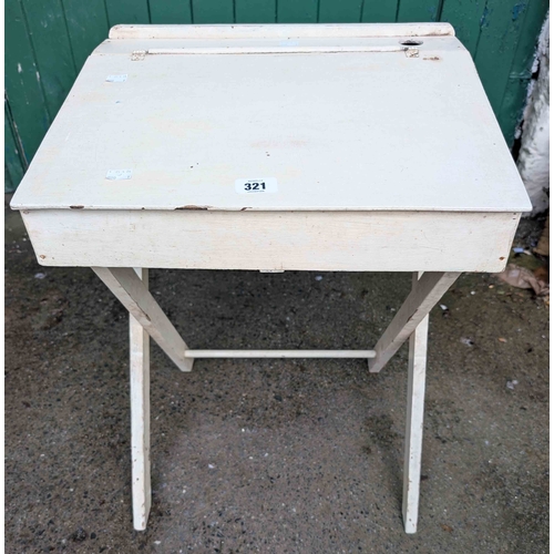 321 - A small vintage folding school desk with lift-top and white painted finish