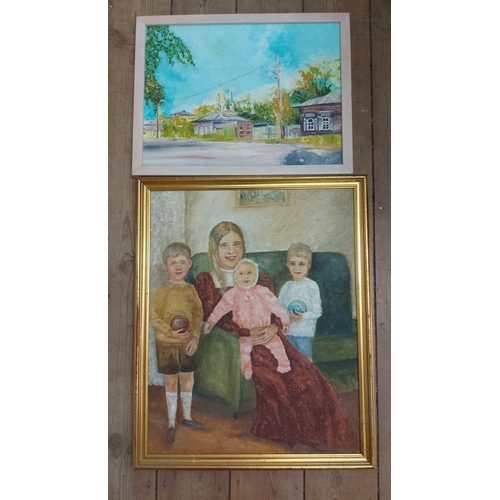 1999 - Chojnacki: a small framed oil painting, depicting a street scene - signed - sold with a framed oil o... 