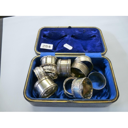 294 - Collection of assorted Silver Napkin rings in Box 120g total weight