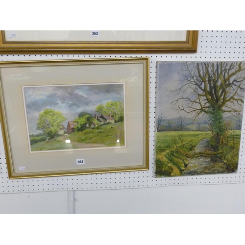 363 - Framed Pastel of a Cottage signed Eileen Elliot and a Oil unframed of a Brook signed Luke Sykes date... 