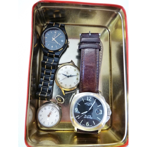 142 - Favre Leuba Gold cased gents watch, Rotary Elite watch with strap, Ladies Silver cased pocket watch ... 