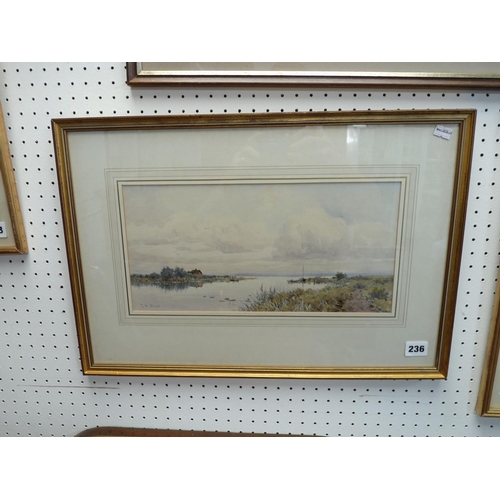 236 - R W Fraser, framed watercolour 'On Barton Broad' 36 x 18cm