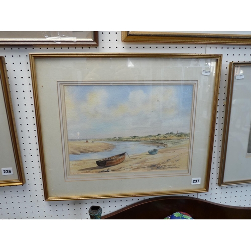 237 - Freda Ward, framed watercolour of a Estuary scene, 36 x 26cm