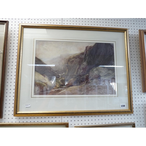 238 - G R Rushton watercolour of a mountainous scene, 45 x 30cm