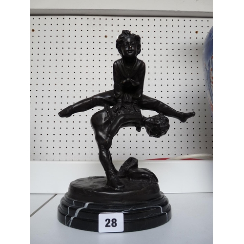 28 - Good Quality Bronze of children playing leap frog signed to base 'Barie' mounted on marble base. 27c... 