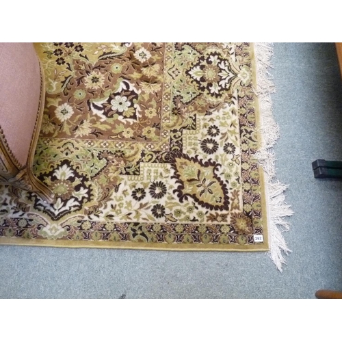 262 - Large yellow ground floral design rug with tassel ends,  360cm in Length