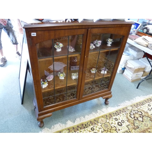 263 - 1930s Walnut leaded glazed 2 door china cabinet on cabriole legs