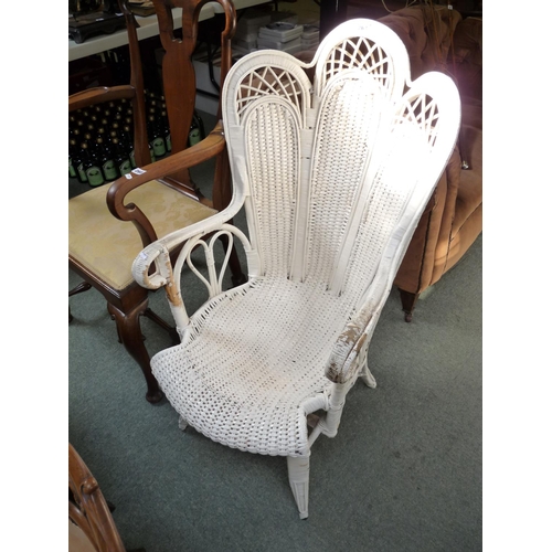 267 - Edwardian White Painted Cane peacock design elbow chair