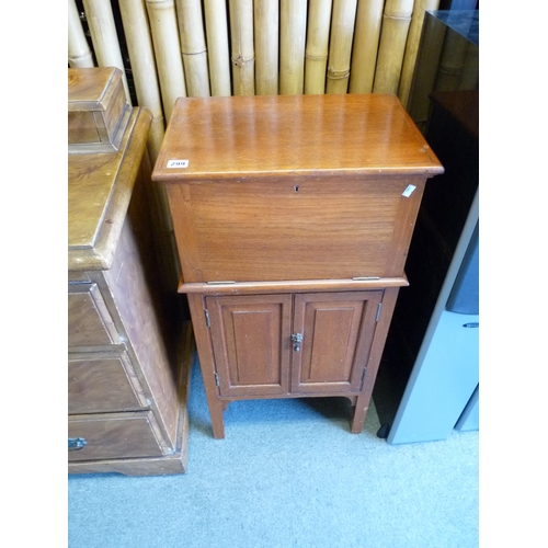 299 - Edwardian Oak fall front hall cabinet with panelled cupboard base