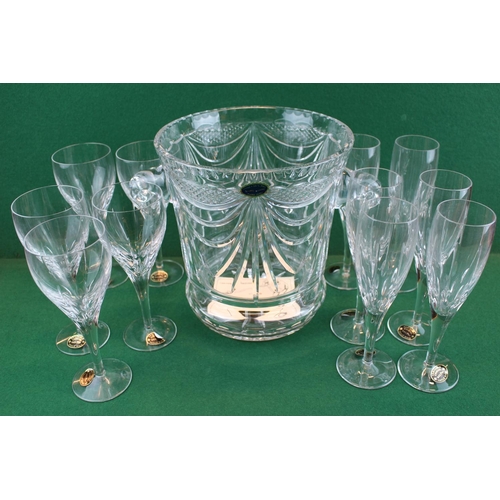 28 - Grand Taille Main Crystal Champagne Bucket with Diamond and Foliate design and 2 Sets of 6 Cut Cryst... 