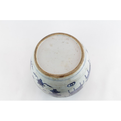 43 - Large Chinese Blue & White Ginger Jar decorated with Koro, Furniture and crosshatched border, 22cm i... 