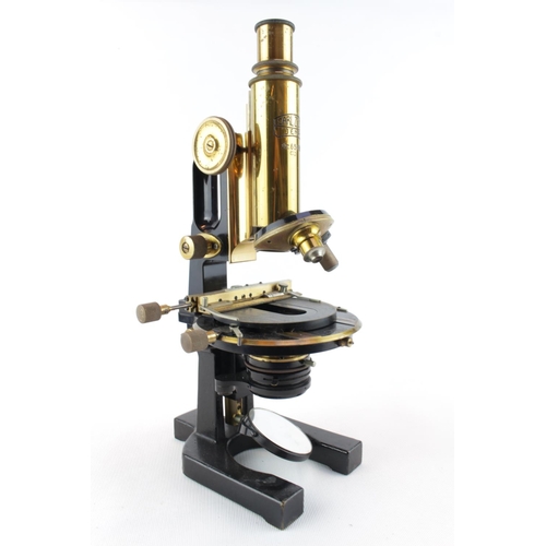 47 - Carl Zeiss Jena Brass and Tole microscope Nr 65893 in fitted wooden case with assorted lenses