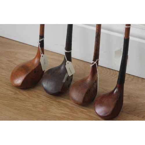 66 - Four Hickory Shafted Woods to include a scare neck driver with rose wood head made c1900. No makers ... 