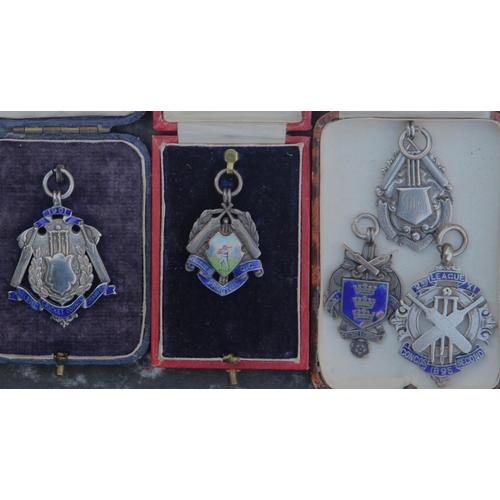 82 - Five scarce silver & enamel cricket fob/medals c1900 - 1. presented to the winners of the 1st Allian... 