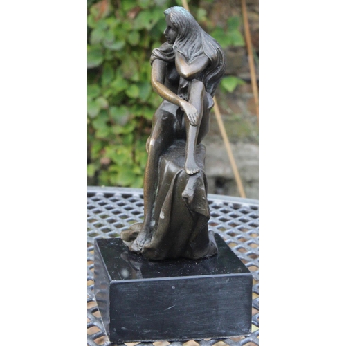 97 - Bronze Sculpture of Female by Milo, a quality bronze sculpture of a seated naked woman set on a blac... 