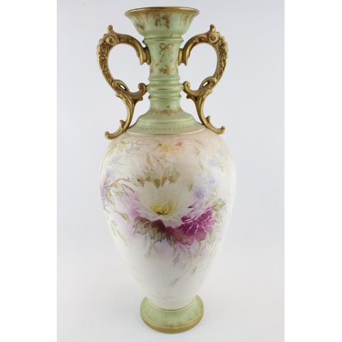 174 - 19thC Royal Bonn Vase with hand painted Floral decoration with gilded handles 48cm in Height. Repair... 