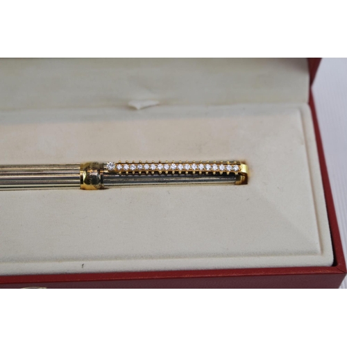 224 - Boxed S Dupont Bi-metal ball point pen with Diamond inset clasp