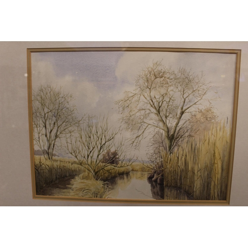 328 - Peter Gill 20thC, Framed Watercolour of a country lane and a Autumn river view, 35 x 26cm and 37 x 2... 