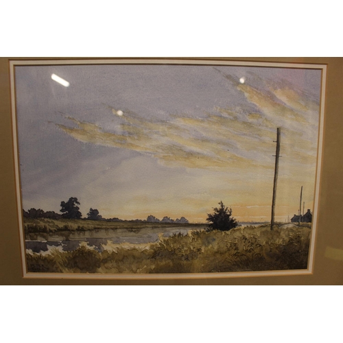 331 - Peter Gill 20thC, 3 Framed and mounted watercolours of Fenland river scenes