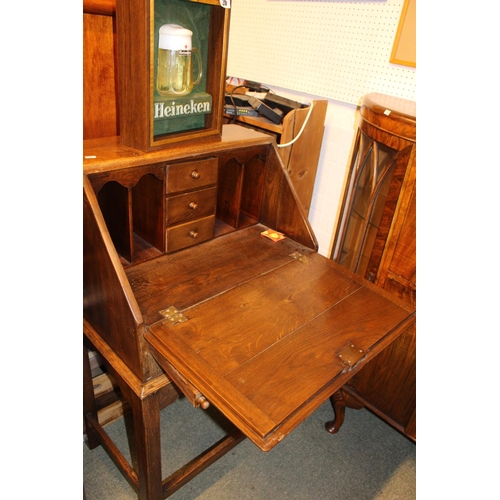 359 - Good Quality Carved Oak fall front reproduction bureau over straight supports