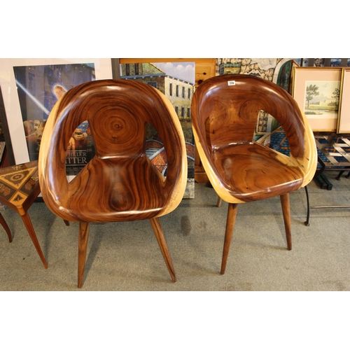 386 - Pair of Interesting Eames style Hardwood cup seats on tripod supports