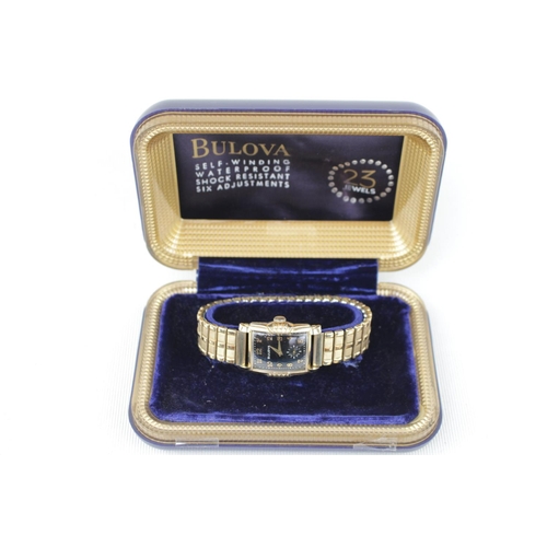 171 - Bulova Gents 23 Jewel Gilt wristwatch on expanding bracelet in case with original paperwork