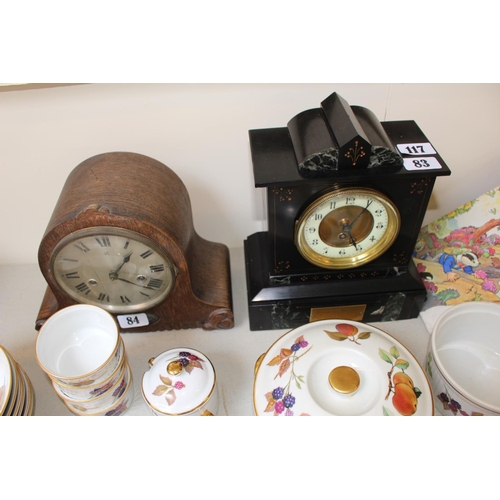 117 - Victorian Belgian Slate mantel clock with numeral dial and a Oak cased mantel clock