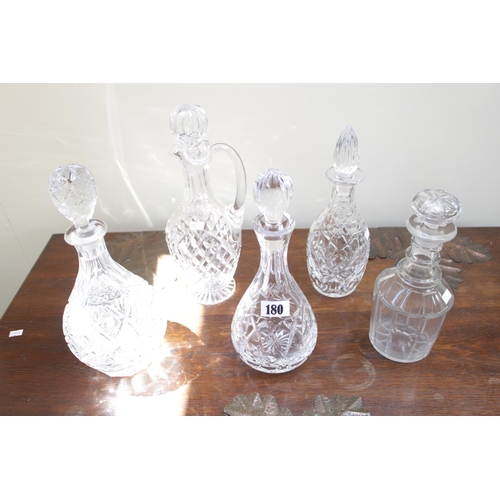 180 - Collection of 5 assorted Cut Glass Decanters