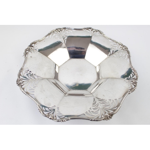 271 - 1930s Silver Octagonal fruit stand with pierced and scallop sides supported on scroll feet by Mappin... 