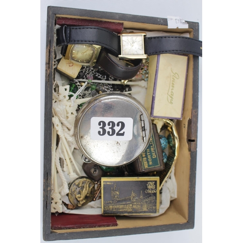 332 - Collection of assorted Costume jewellery inc. Gruen wristwatch, Gilt watch chain