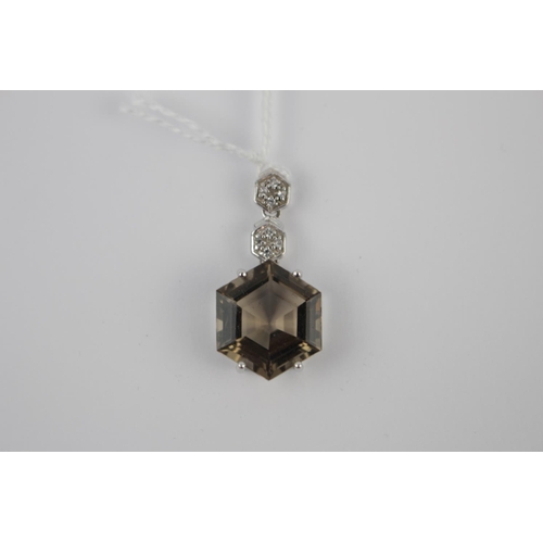 336 - Large Ladies 9ct White Gold Smokey Quartz pendant with milligrain Diamond Setting, 4.8g total weight