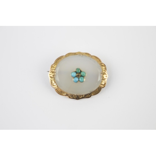 343 - Good Quality Late Victorian Turquoise brooch set on opaline oval with engraved setting