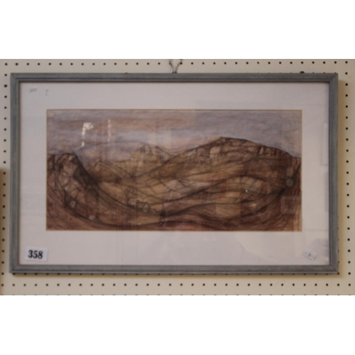 358 - Peter Nuttall, (1943-2011) (MCA) Watercolour and pen of a Rocky Landscape, signed and dated to botto... 