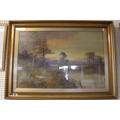 381 - 2 Large Gilt Framed Oil on Canvas river scenes signed Arthur Crouch