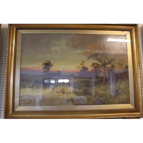 381 - 2 Large Gilt Framed Oil on Canvas river scenes signed Arthur Crouch