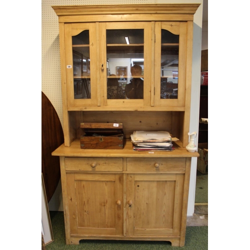 390 - Good quality Pine Glazed Dresser with cupboard base