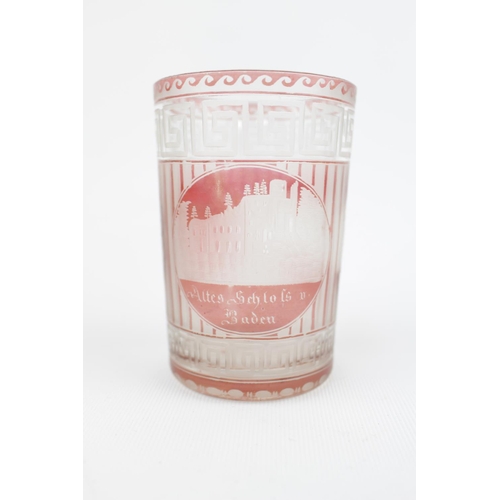 94 - 19thC German Spa glass of etched design depicting  Hohenbaden Castle