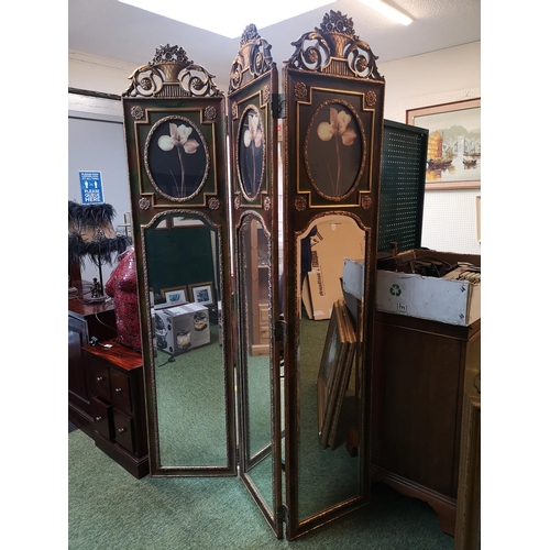 60 - Large wooden and glass folding screen with gilt style decoration