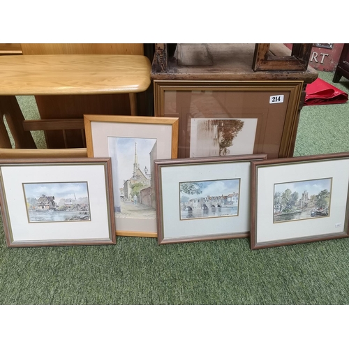 214 - 3 Local Prints by Martin Goode, Watercolour by Diana Tindall and a Framed print of St Ives Bridge