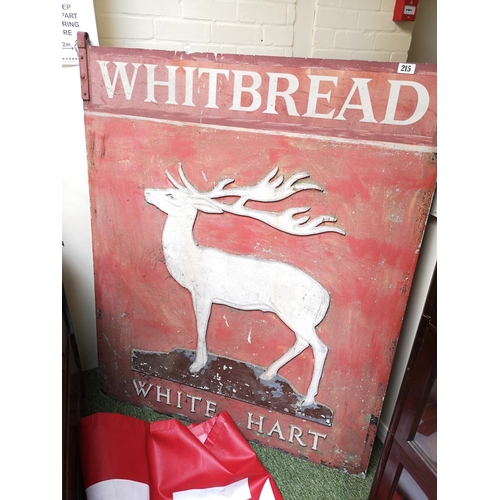 215 - Local Interest; Whitbread White Hart Pub sign painted on metal (from the White Hart St.Ives, Market ... 